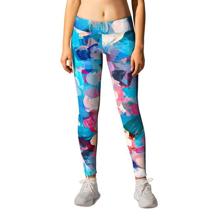 Aftab, Abstract Impressionism Painting, Contemporary Colorful Pop of Color Bohemian Brush Strokes Leggings