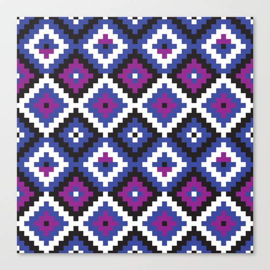 Aztec pattern - blue, purple, black, white Canvas Print