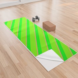 [ Thumbnail: Light Salmon, Green, and Lime Colored Lines Pattern Yoga Towel ]