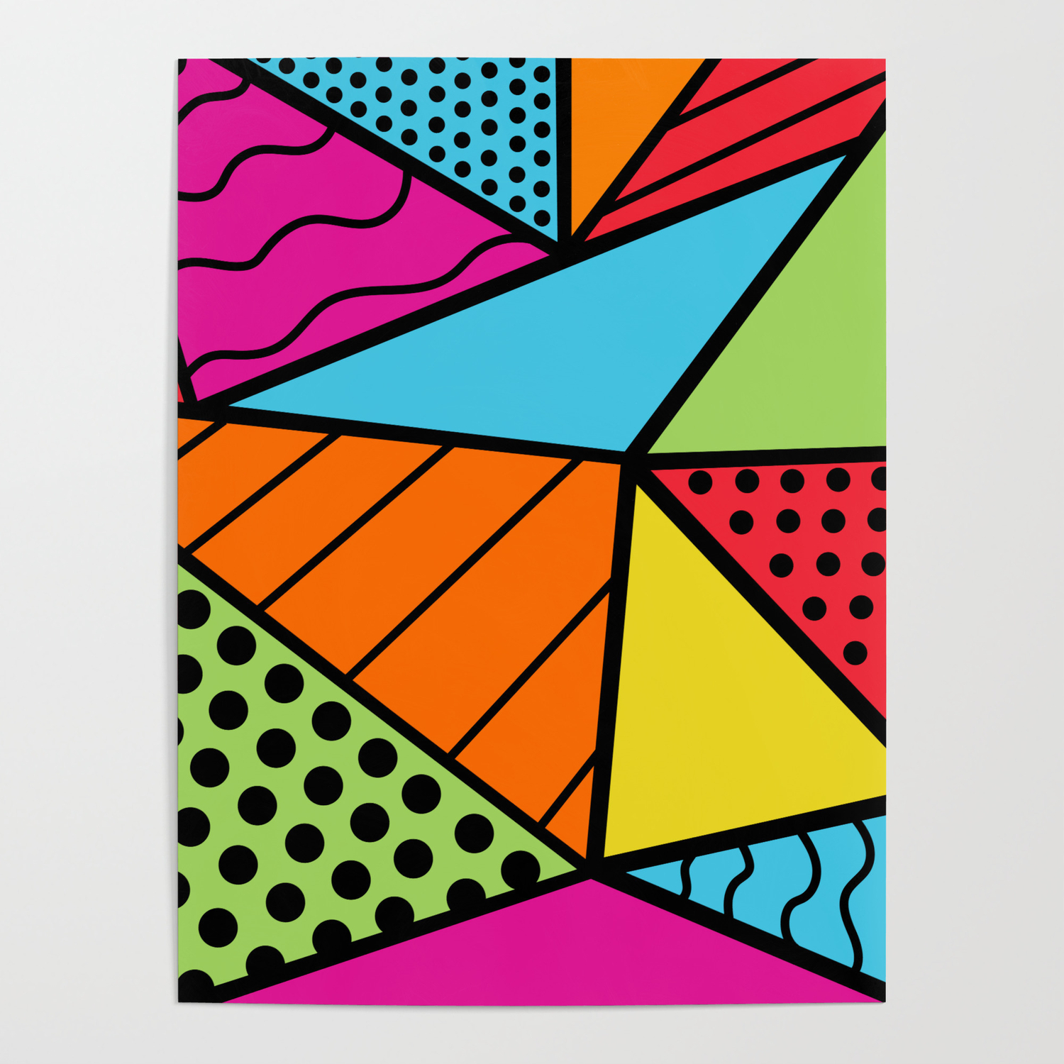 90s Geometric Fashion Pattern Background Triangle Polka Dots Bright Colors  Wavy Lines and Neons Poster by CreativeW | Society6