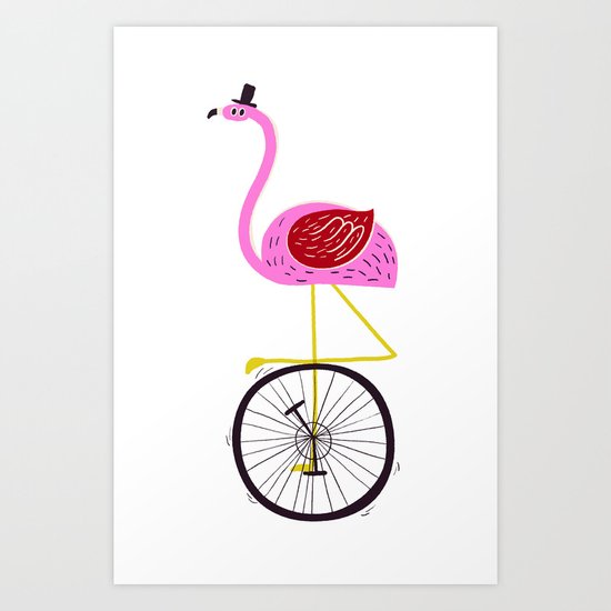flamingo unicycler Art Print