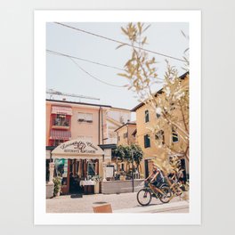 Italy roadtrip / pretty city / travel with bike / in wonderfull Lazise / colorful houses  Art Print
