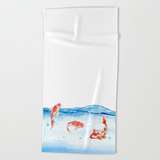 Happy koi fish- fishes sea water lake Beach Towel