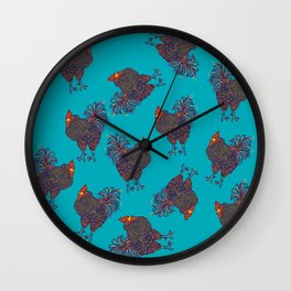 Rooster II  Wall Clock | Pop, Rural, Barnyard, Farm, Drawing, Cockadoodledoo, Mountains, Applerose, Cluck, Digital 