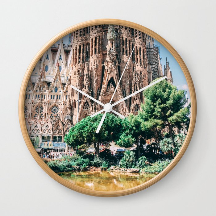 Spain Photography - Pond In Front Of A Basilica In Barcelona Wall Clock