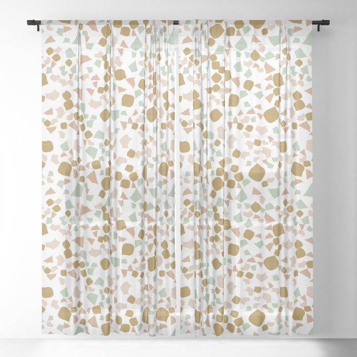 Terrazzo pattern white and Gold Sheer Curtain