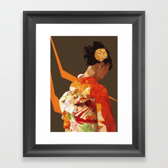 Polygonal kimono girl Framed Art Print