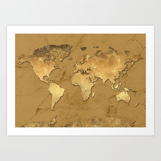 world map marble gold 3 Art Print