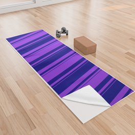 [ Thumbnail: Blue & Purple Colored Pattern of Stripes Yoga Towel ]