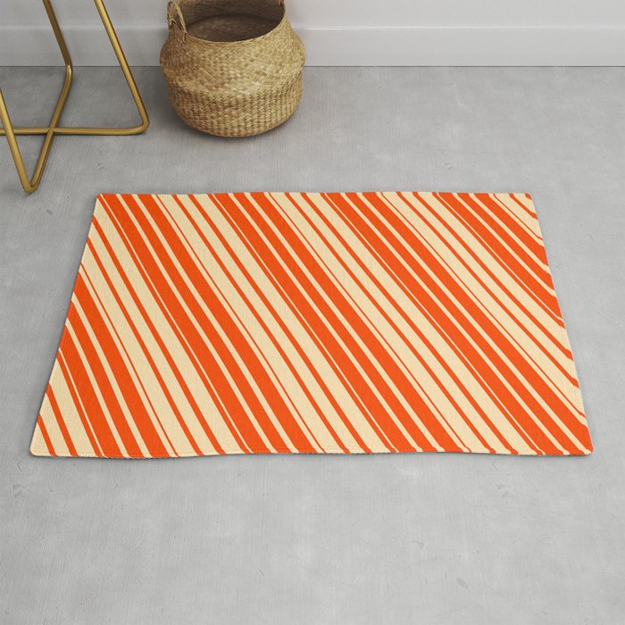 Beige and Red Colored Striped Pattern Rug