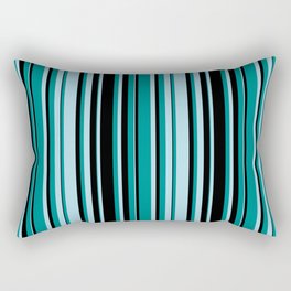 [ Thumbnail: Light Blue, Dark Cyan & Black Colored Striped Pattern Rectangular Pillow ]