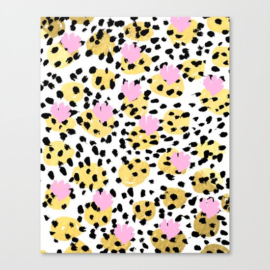 Pink Gold abstract painting foil trendy minimal modern art paint pattern gender neutral non binary Canvas Print