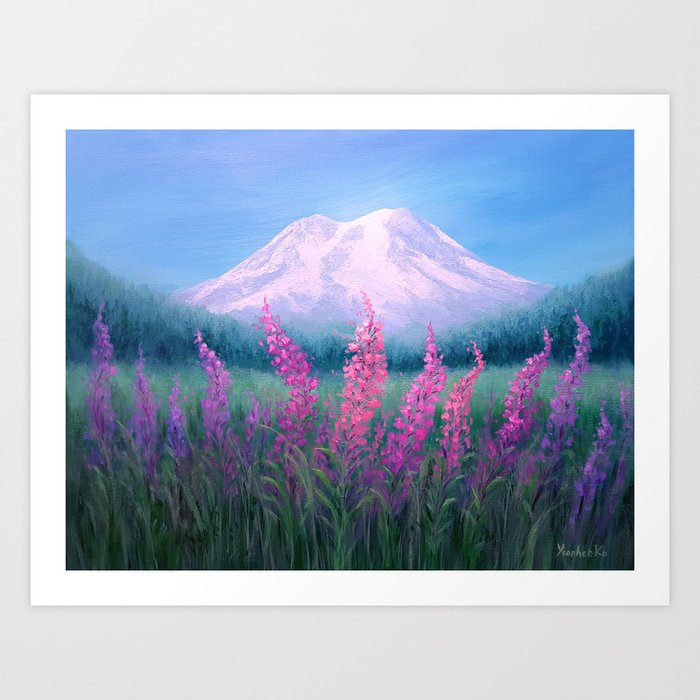 Fireweed Phenomenon On Mount Rainier Art Print By Yoonheeart