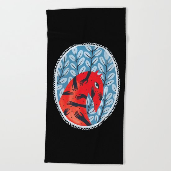 Smug red horse 2. Beach Towel