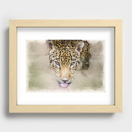 Jaguar head close up digital watercolor print Recessed Framed Print