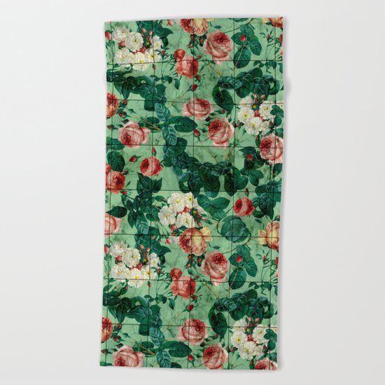 Floral and Marble Texture Beach Towel