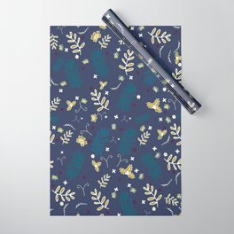 Deep Blue Plants abstract pattern art design Wrapping Paper