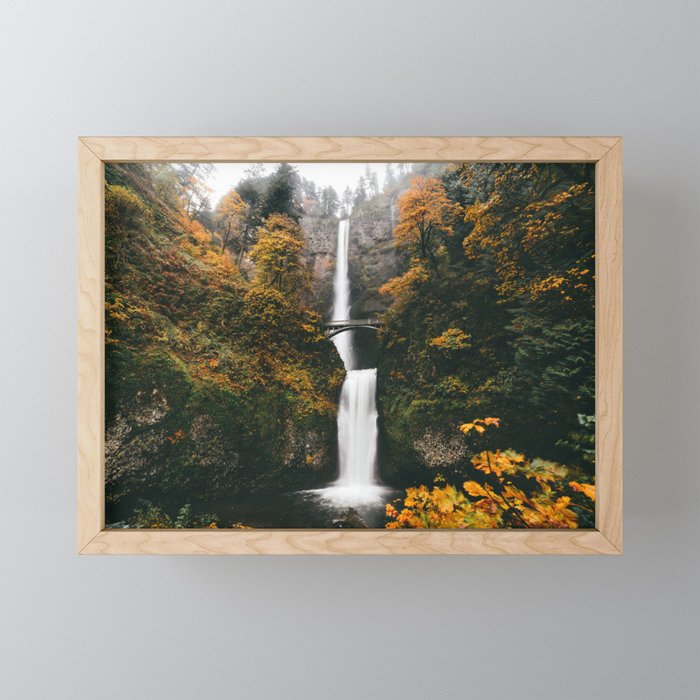 Multnomah Falls Autumn Leaves Framed Mini Art Print By