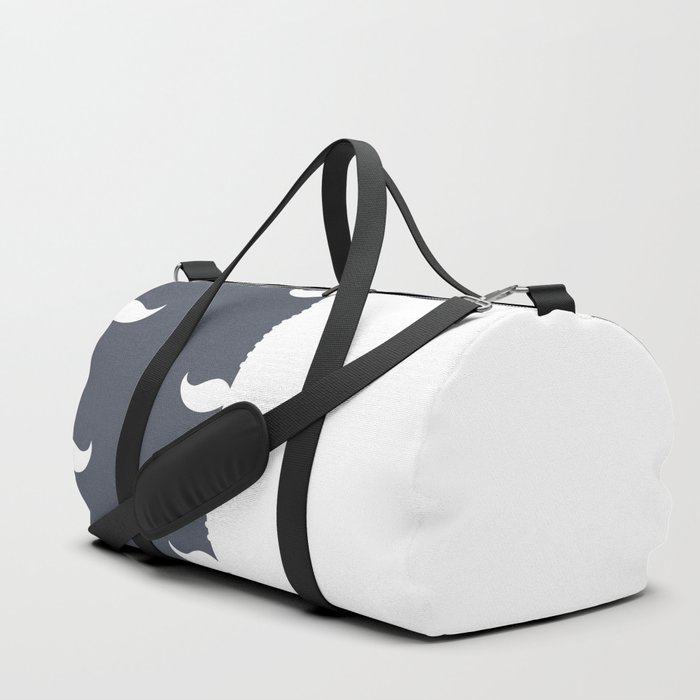 White Mustache on Dark Gray and White Vertical Split Duffle Bag