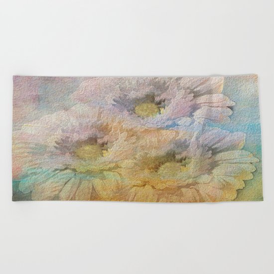 Soft Painted Rainbow Daisies Abstract Beach Towel
