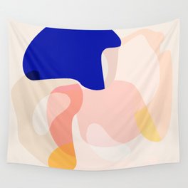 Modern Abstract Peach Pink Navy Blue Yellow Pattern Wall Tapestry