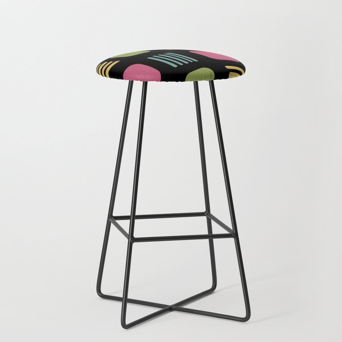 Mid-Century Modern Squares Lines Black Colorful 2 Bar Stool