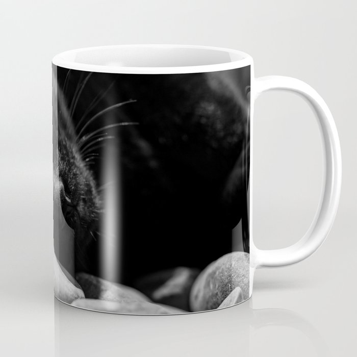 Nine lives - black cat with orange eyes nature feline portrait black and white photograph - photography - photographs Coffee Mug