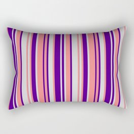 [ Thumbnail: Light Coral, Light Gray & Indigo Colored Lines Pattern Rectangular Pillow ]