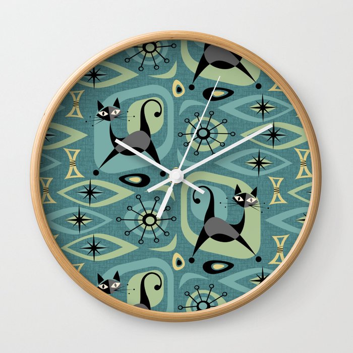 Mid Century Cat Abstract - Blue Wall Clock