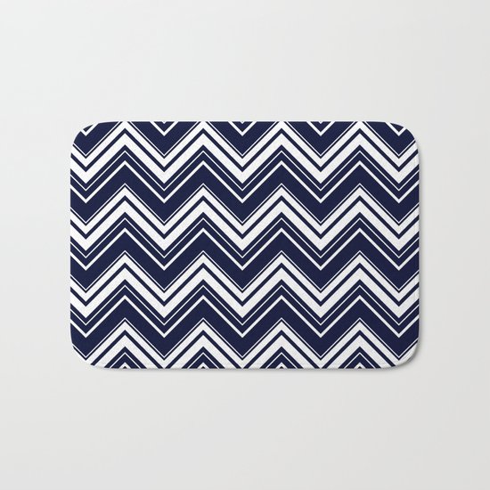 Maritime pattern- chevron - white and darkblue Bath Mat