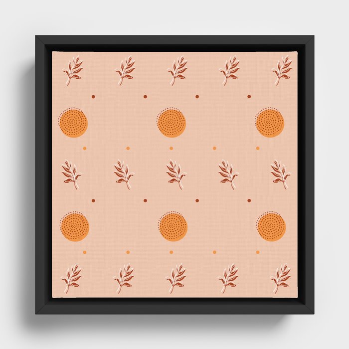 Summer Vibe Pattern | Peach Cute Texture | Orange and Red Flower Framed Canvas