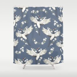 crane, pattern, vintage illustration flying bird flower Shower Curtain