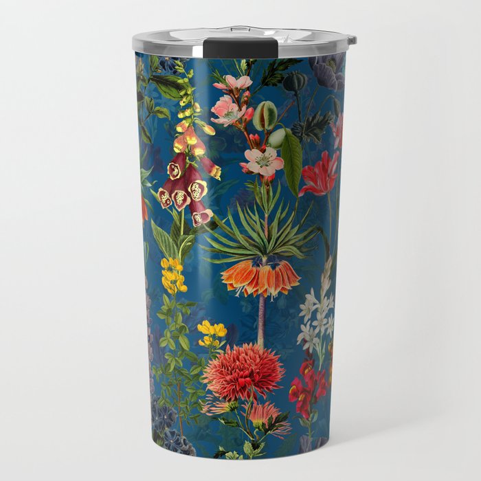 Vintage & Shabby Chic - Blue Midnight Spring Botancial Flower Garden Travel Mug
