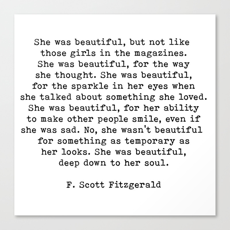 She Was Beautiful F Scott Fitzgerald Quote Canvas Print By Theartshed Society6