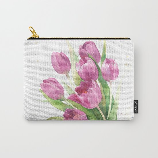 Watercolor bouquet of pink tulips Carry-All Pouch