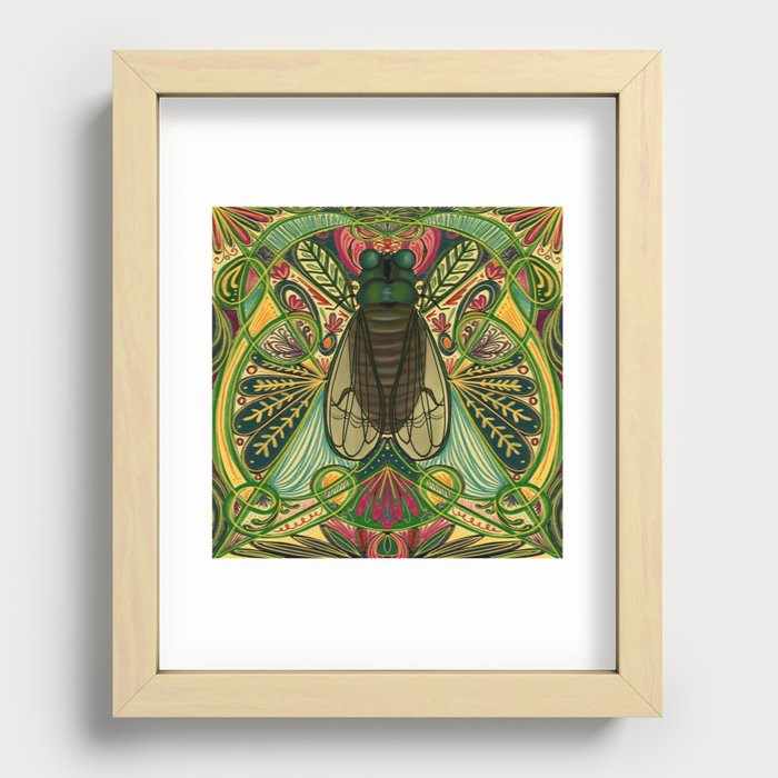 Art Deco Green Cicada Recessed Framed Print