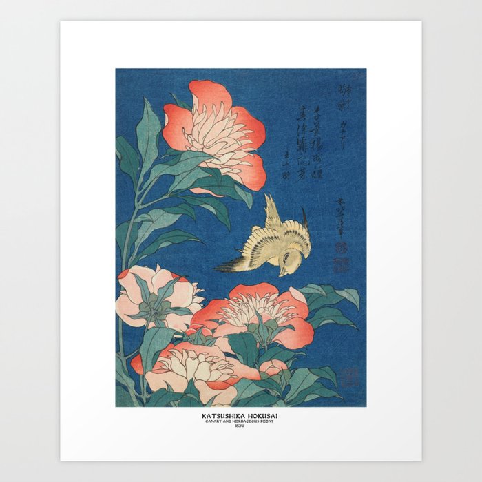 Peonies and Canary by Katsushika Hokusai Art Print
