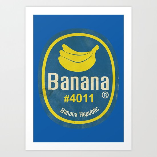 Banana Sticker On Blue Art Print