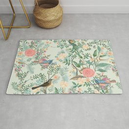 Chinoiserie Mint Green Pink Fresco Floral Garden Oriental Botanical  Rug | Zen, Tropical, Chinese, Oriental, Botanical, Painting, Chinoiserie, Style, Watercolor, Floral 