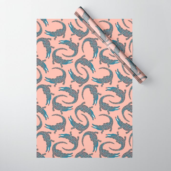 Crocodiles (Pink and Teal Palette) Wrapping Paper