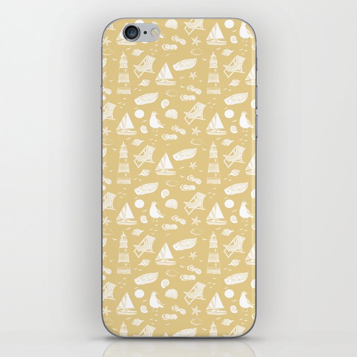 Beige And White Summer Beach Elements Pattern iPhone Skin