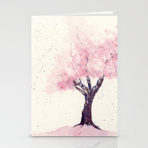 Spring in Pink , Cherry Blossm, Art Watercolor Painting by Suisai Genki  Stationery Cards