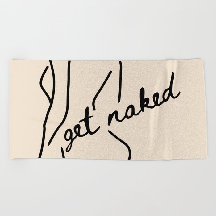 Get Naked Enjoy Life Line-Art on Beige Beach Towel