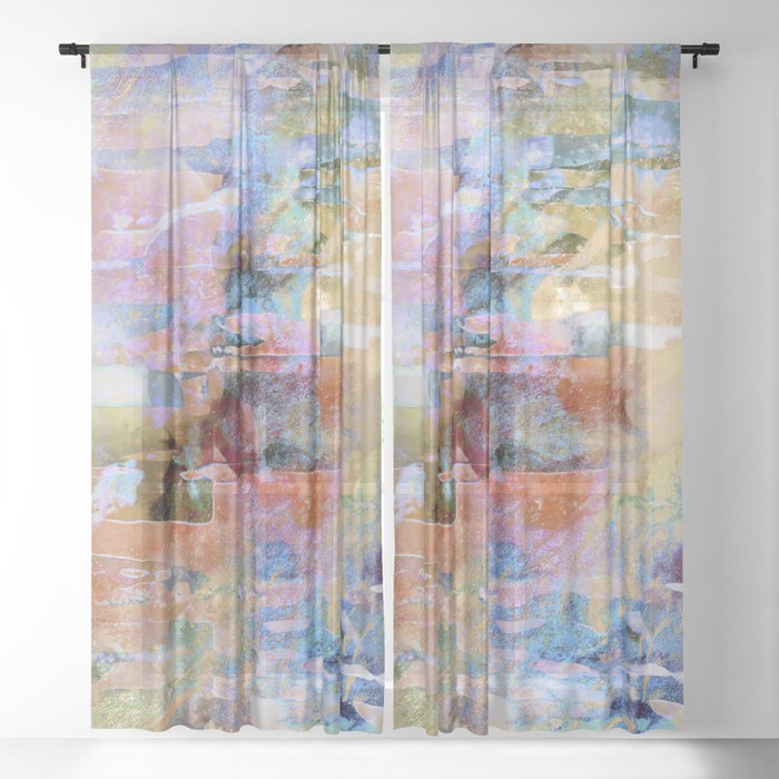 African Dye - Colorful Ink Paint Abstract Ethnic Tribal Art Pastel Sheer Curtain