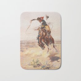A Bad Hoss by Charles Marion Russell (c 1904) Bath Mat | Abadhoss, Wildwest, Bronco, Painting, Vintage, Buckingbronco, Cowboys, Cowboy, Animal, Horse 