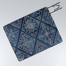 Dark Blue Bohemian Pattern Picnic Blanket