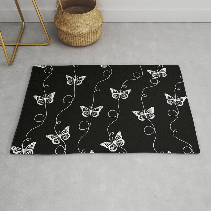 Black and White Butterfly Pattern Rug