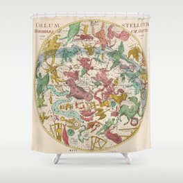 Aries Antique Astrology Zodiac Pictorial Map Shower Curtain