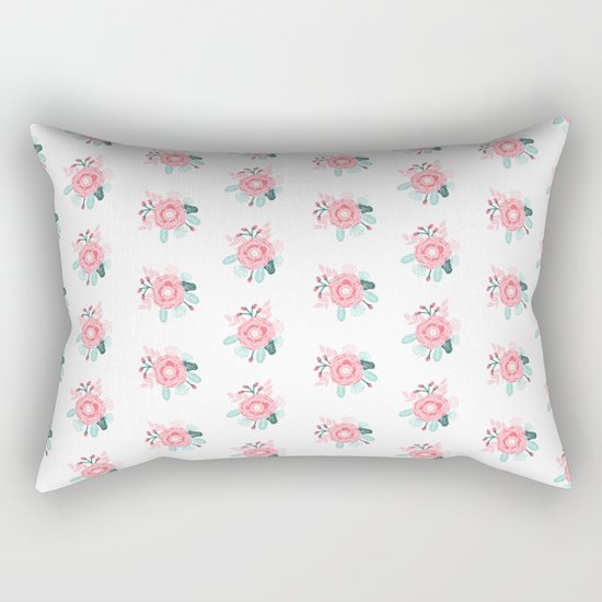 Florals boho modern watercolor blooming blossom garden nature summer spring navy pink white Rectangular Pillow