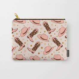 Cowboy Boots and Hats in Pink Carry-All Pouch | Pastel, Bohemian, Blush, Brown, Pattern, Drawing, Cowboy, Peachy, Beige, Cute 